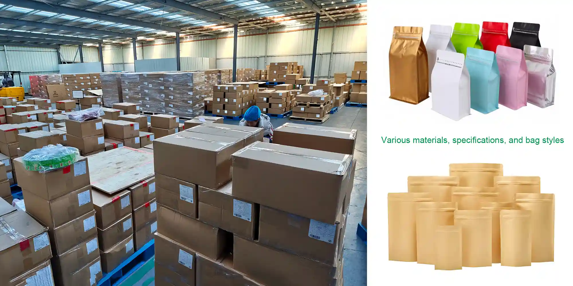 Ready to ship packaging stock warehouse showing bulk inventory and fast global distribution