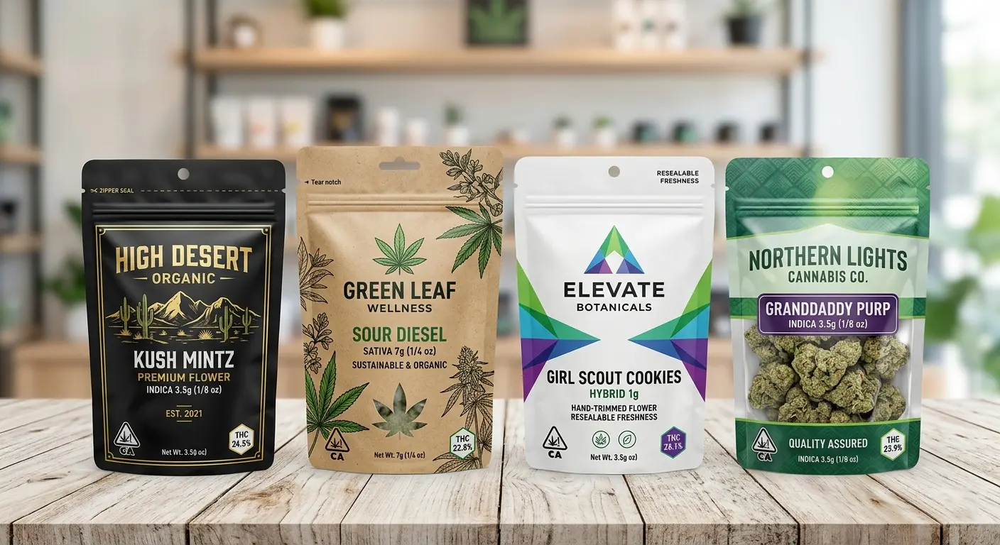 cannabis CBD and THC packaging bags with child resistant and smell proof compliant flexible packaging