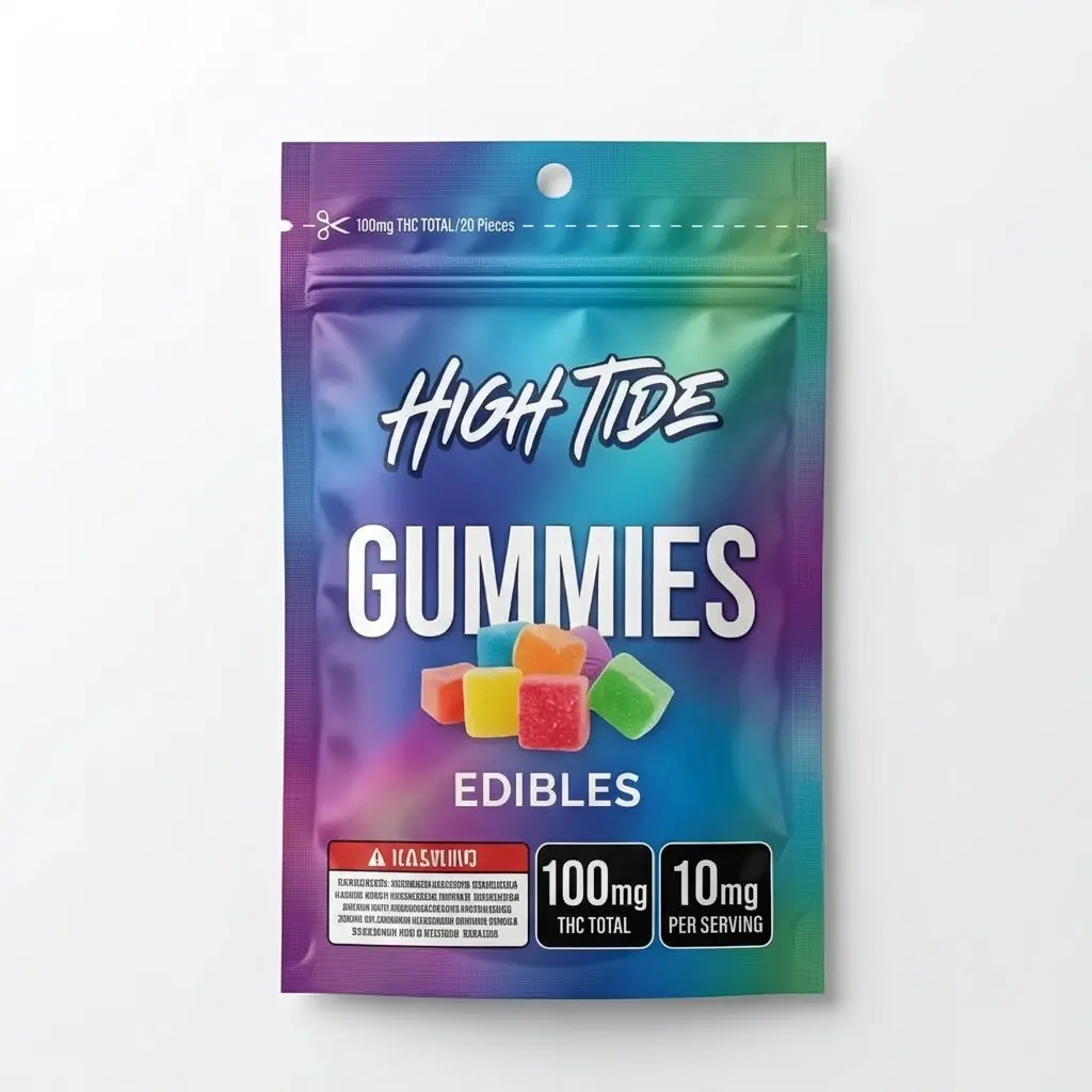Cannabis edible packaging flat pouches and 3 side seal bags for gummies mints and infused edible products with food safe barrier material