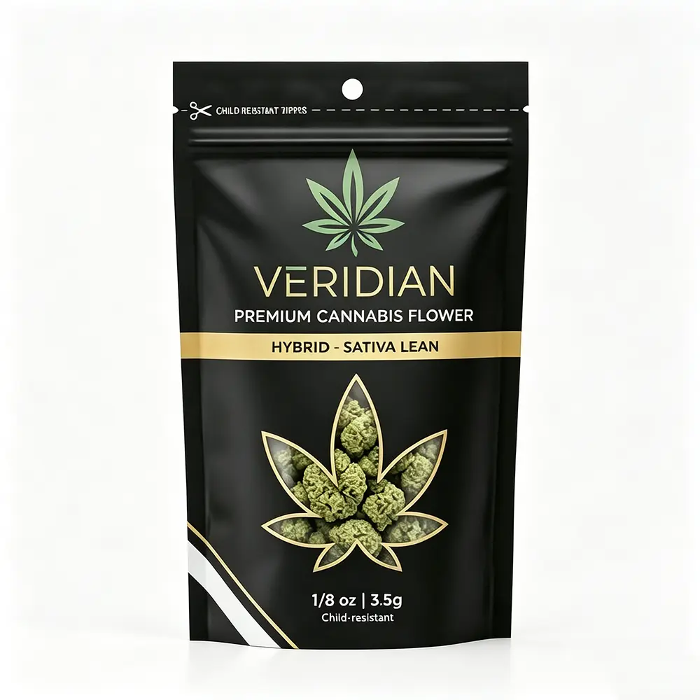 Custom cannabis flower stand up pouch packaging doypack bags with smell proof and child resistant zipper for dispensary retail use
