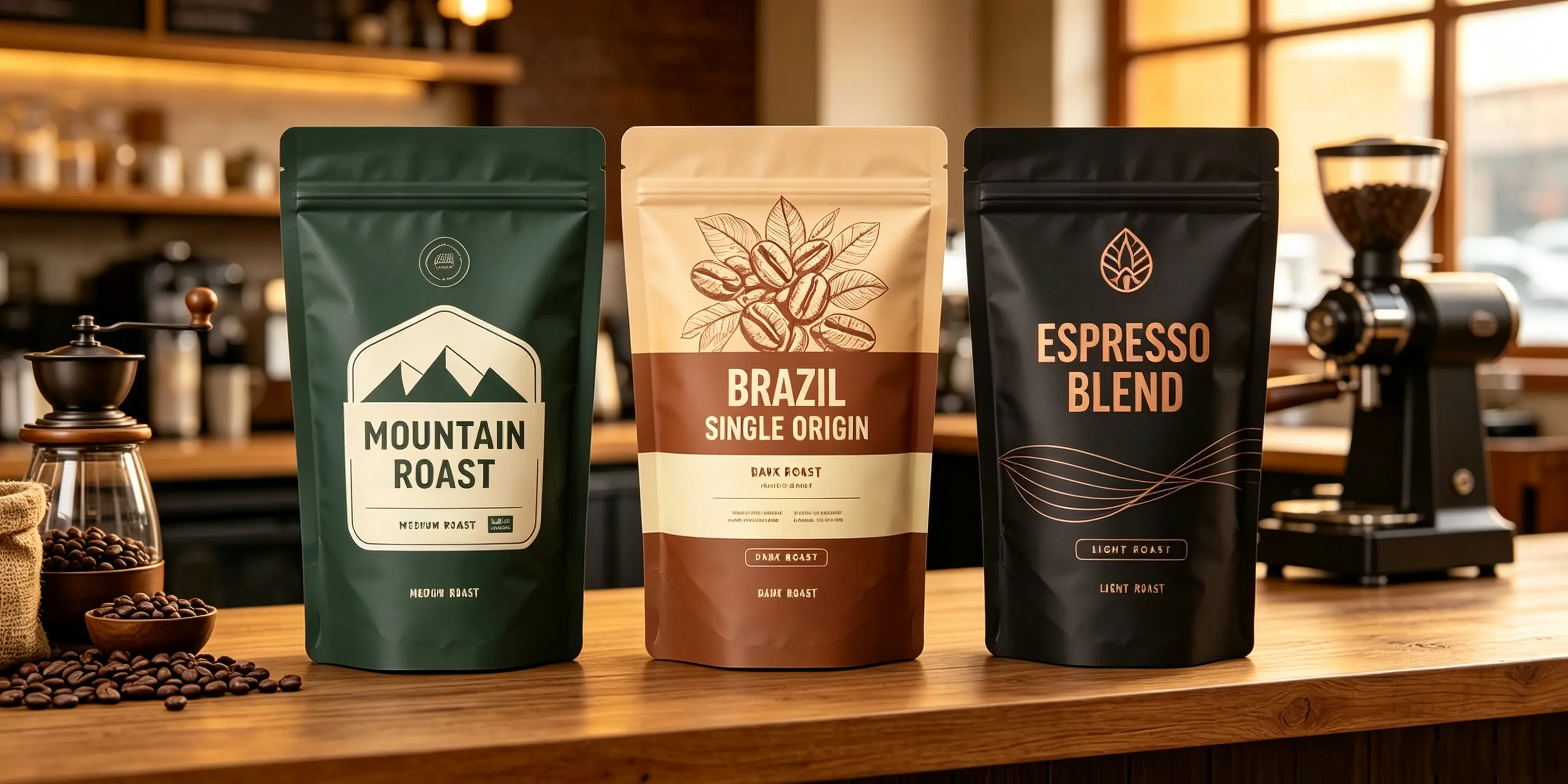 Stand up pouch for coffee packaging with degassing valve and zipper