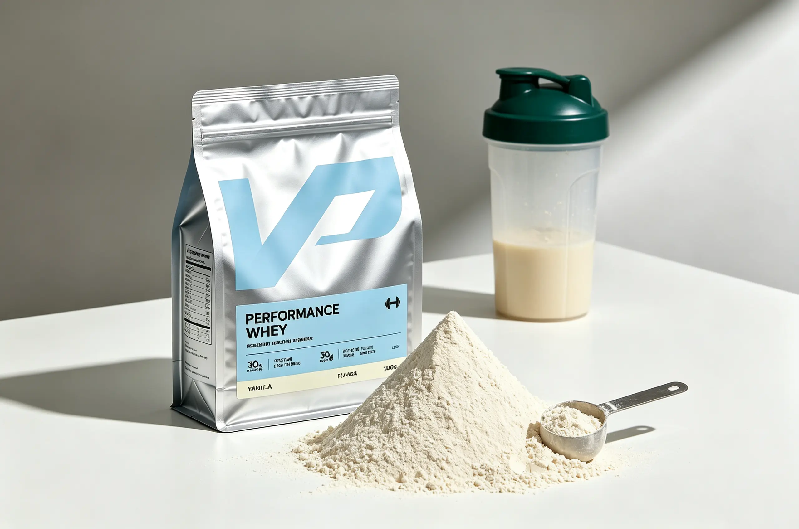 Flat bottom bag protein powder packaging matte finish for fitness supplement brands