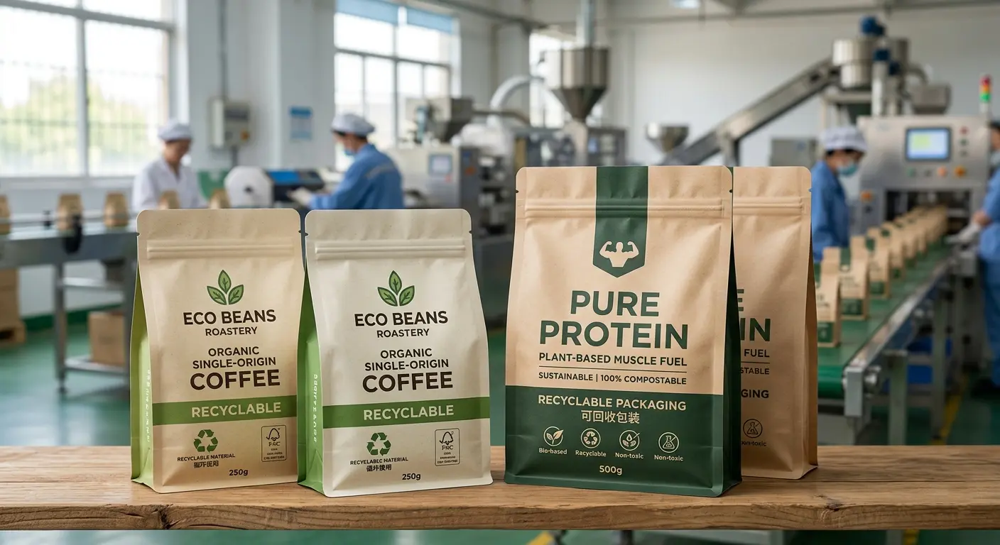Sustainable packaging manufacturer Yihaipack providing eco friendly stand up pouches and coffee packaging solutions for USA Europe and Australia markets